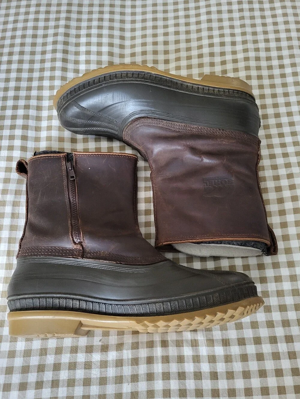 Sorel Brown Leather & Rubber Winter Pull-On Boots, Removable Wool Liner, Sz 10